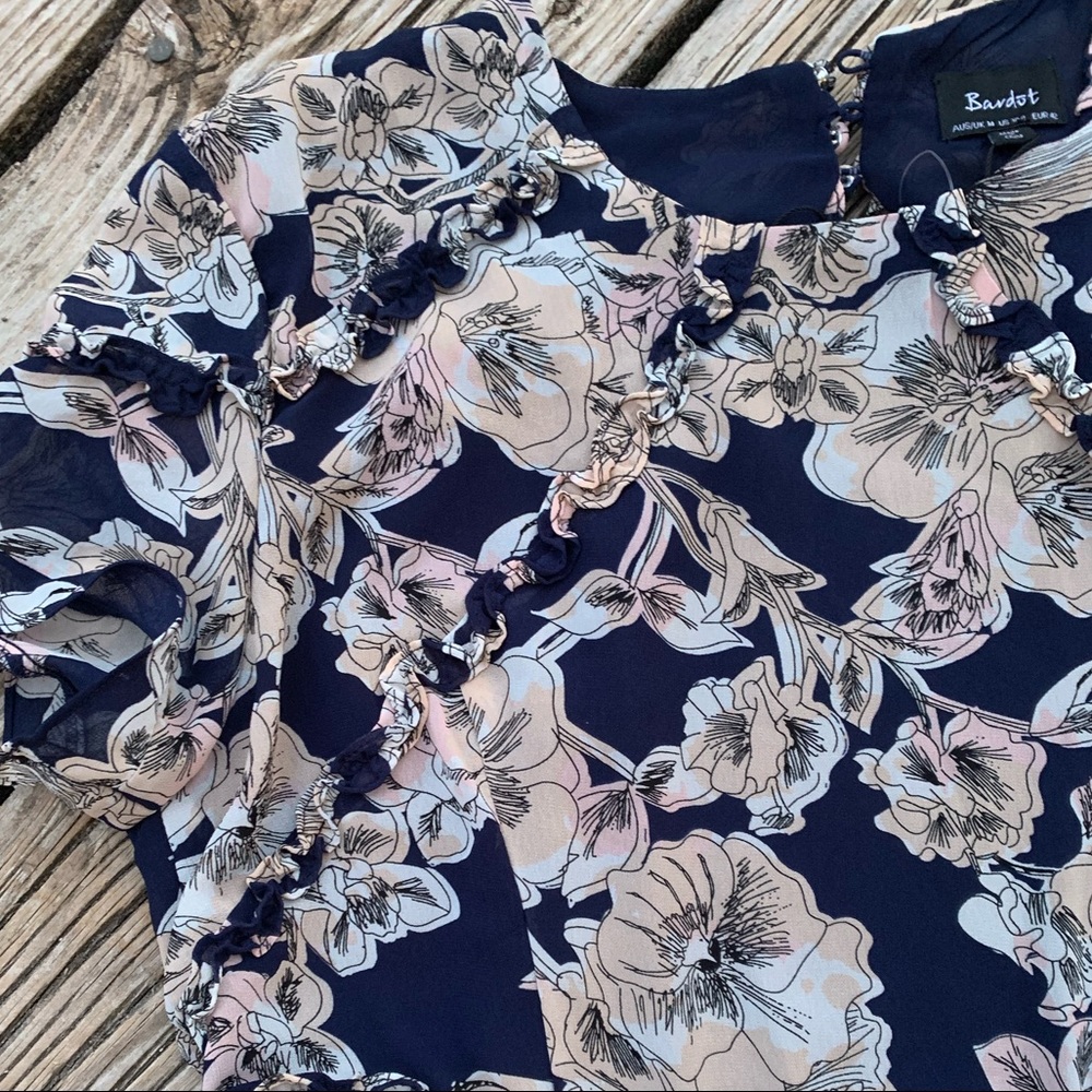 Bardot Floral Print Dress w/Cut-outs and Open Back